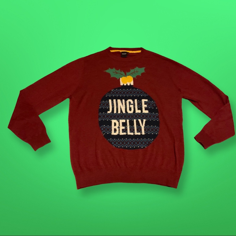 Never Been Worn Christmas sweater jingle belly print funny novelty comfy